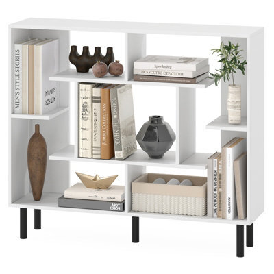Gainoom White Open Bookshelf Modern Geometric Bookcase Freestanding With Anti-Tipping Devices - image 1