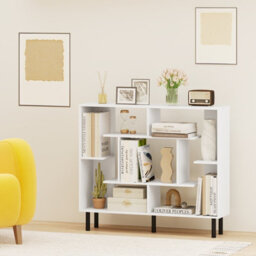 Gainoom White Open Bookshelf Modern Geometric Bookcase Freestanding With Anti-Tipping Devices - thumbnail 4