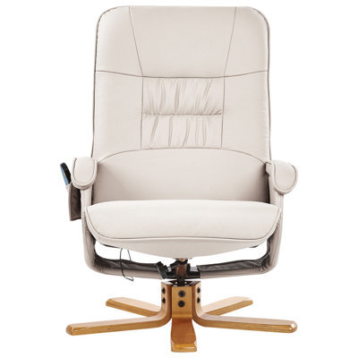 Wyld and Coco Zenhaven Heated Massage Recliner Armchair Beige Faux Leather With Built-In Footrest And Remote - image 1