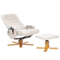Wyld and Coco Zenhaven Heated Massage Recliner Armchair Beige Faux Leather With Built-In Footrest And Remote - thumbnail 5