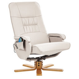 Wyld and Coco Zenhaven Heated Massage Recliner Armchair Beige Faux Leather With Built-In Footrest And Remote - thumbnail 6