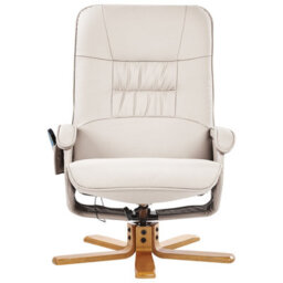 Wyld and Coco Zenhaven Heated Massage Recliner Armchair Beige Faux Leather With Built-In Footrest And Remote - thumbnail 1