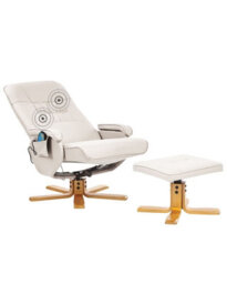 Wyld and Coco Zenhaven Heated Massage Recliner Armchair Beige Faux Leather With Built-In Footrest And Remote - thumbnail 3