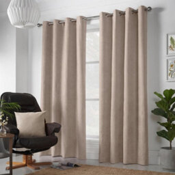 Luxury Living Velvet Chenille Eyelet Curtains Ready Made Pair Taupe - thumbnail 6
