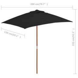 Berkfield Outdoor Parasol With Wooden Pole Black 150X200 Cm - thumbnail 7