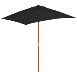 Berkfield Outdoor Parasol With Wooden Pole Black 150X200 Cm - thumbnail 1