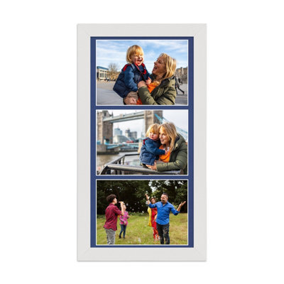 AK Frames 16X8 White Modern Multi Photo Frame With Blue Mount - Holds 3 Apertures (3X) 7X5 Photos - image 1