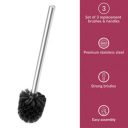 Innoteck Essentials Pack Of 3 Toilet Brush Head With Stainless Steel Handle- Black - thumbnail 3