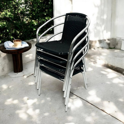 4Pc Black Rattan Stacking Armchair Bistro Outdoor Chair - image 1