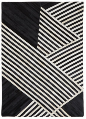 Orsina Bosie Safira Large Black And White Hair On Leather Rug - image 1