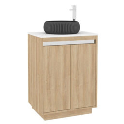 Royal Bathrooms Orion 600mm Natural Oak Floor Standing Plain White Countertop Vanity Unit 2 Door With Milan Black Basin & Chrome Accent Trim - thumbnail 6