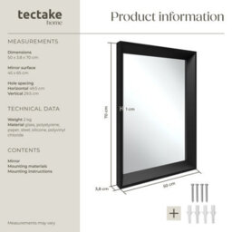 Tectake Wall Mirror Elina - Rectangular, With Plastic Frame, Includes Mounting Materials 50 X 70 Cm  - Black - thumbnail 6