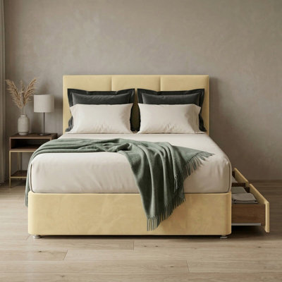 Adore Designs Alton Plush Velvet Divan Bed, Headboard - 4Ft6 Double - Coffee - 4 Drawers - image 1
