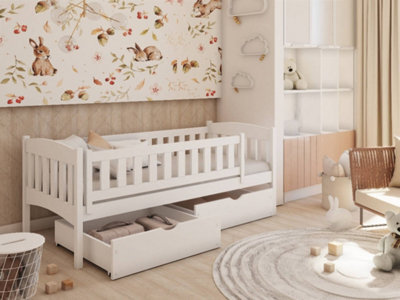Arte Gucio Contemporary Solid Pine Bed With 2 Storage Drawers In White (L)1980mm (H)750mm (W)970mm - image 1