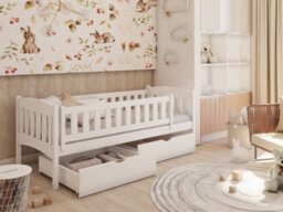 Arte Gucio Contemporary Solid Pine Bed With 2 Storage Drawers In White (L)1980mm (H)750mm (W)970mm - thumbnail 1