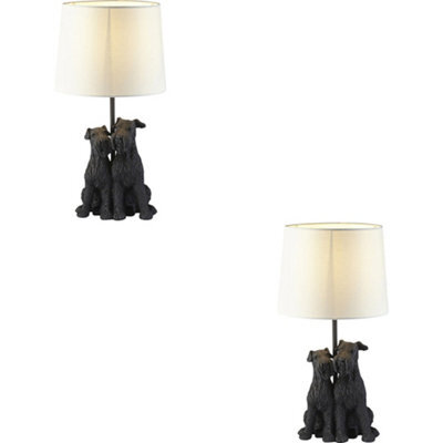 Loops 2 Pack Matt Black & Natural Linentable Lamp - 430mm Tall Light - image 1