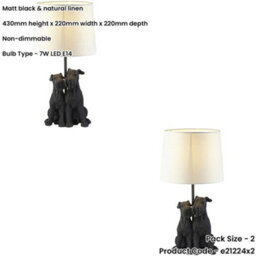 Loops 2 Pack Matt Black & Natural Linentable Lamp - 430mm Tall Light - thumbnail 2