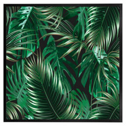 "Andrew Lee Tropical Leaves On Black (Picutre Frame) / 20X20"" / Brown" - thumbnail 5
