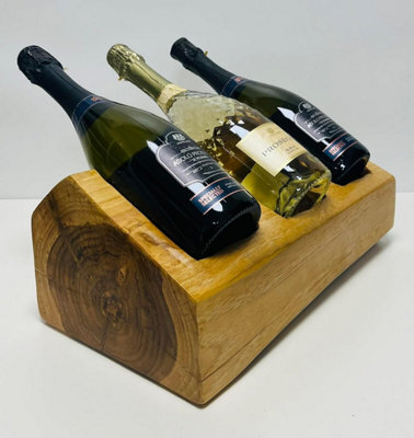 My Square Mile Wine Rack Rustic Wooden Champagne Holder For Counter Top Kitchen Bar Cellar Holds Two, Three Wine Bottles (Triple Wine Holder) - image 1