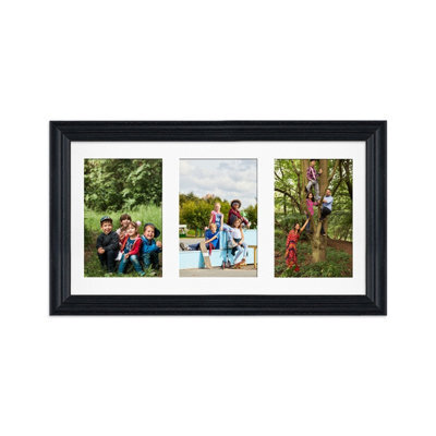 AK Frames 40X20Cm Black Classic Multi Photo Frame With White Mount - Holds 3 Apertures (3X) 6X4 Photos - image 1