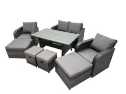 Fimous 8 Seat Outdoor Wicker Pe Rattan Garden Furniture Set Dining Table Sofa Sets With 4 Stools Dark Grey Mixed - thumbnail 2