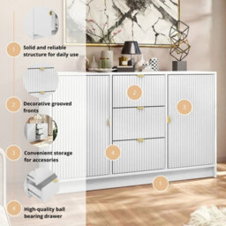Tireno 2D3Sz White Velvet Grooved Chest Of Drawers Sideboard For Living Room Bedroom Modern Loft 2 Doors 3 Drawers 118 Cm Storage - thumbnail 6