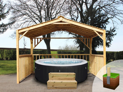 Edecks Diy Hot Tub Privacy Shelter Garden Gazebo 3000mm X 3000mm Pressure Treated Outdoor Timber With Concrete In Posts 2.4M - image 1
