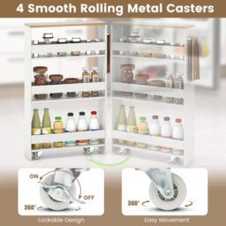 Costway 4-Tier Slim Storage Cart Narrow Rolling Kitchen Serving Cart W/ Open Shelves - thumbnail 8