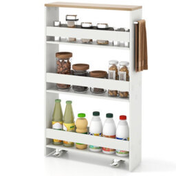 Costway 4-Tier Slim Storage Cart Narrow Rolling Kitchen Serving Cart W/ Open Shelves - thumbnail 2