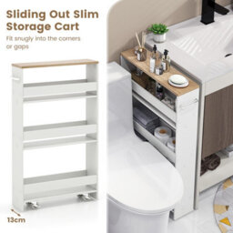 Costway 4-Tier Slim Storage Cart Narrow Rolling Kitchen Serving Cart W/ Open Shelves - thumbnail 7