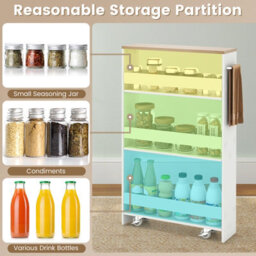 Costway 4-Tier Slim Storage Cart Narrow Rolling Kitchen Serving Cart W/ Open Shelves - thumbnail 6