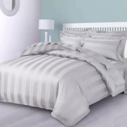 Ameha Stripe Duvet Set With Pillowcase Silver Single Size 135X200Cm Reversible, Breathable & Soft Microfiber Cover - thumbnail 4