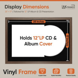 "AK Frames 25X17"" Walnut Sleek Vinyl Record Frame With Black Mount For 12 Inch Lp Cover & Disc - Overlapped Design" - thumbnail 2