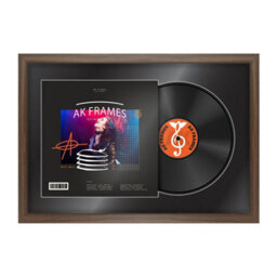 "AK Frames 25X17"" Walnut Sleek Vinyl Record Frame With Black Mount For 12 Inch Lp Cover & Disc - Overlapped Design"