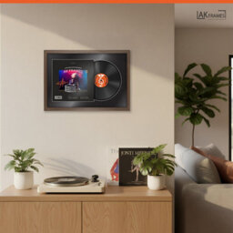 "AK Frames 25X17"" Walnut Sleek Vinyl Record Frame With Black Mount For 12 Inch Lp Cover & Disc - Overlapped Design" - thumbnail 5