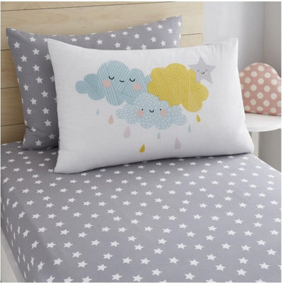 Gc Gaveno Cavailia Kids Printed Happy Clouds Multi Double Fitted Sheet With Pillowcase Luxury Soft Smiley Cloud Bed Sheet - image 1