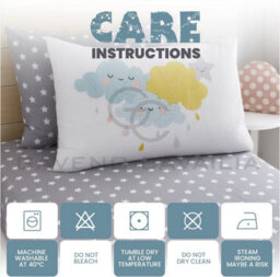 Gc Gaveno Cavailia Kids Printed Happy Clouds Multi Double Fitted Sheet With Pillowcase Luxury Soft Smiley Cloud Bed Sheet - thumbnail 4