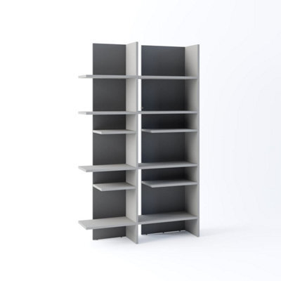 Arte  Illuminated Right-Side Bookcase H1970mm W1190mm D320mm - Modern Grey & Graphite With Led Lighting - image 1