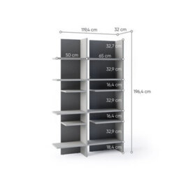 Arte  Illuminated Right-Side Bookcase H1970mm W1190mm D320mm - Modern Grey & Graphite With Led Lighting - thumbnail 3