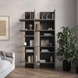 Arte  Illuminated Right-Side Bookcase H1970mm W1190mm D320mm - Modern Grey & Graphite With Led Lighting - thumbnail 4