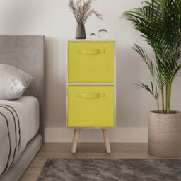 Urbn-Living Urbnliving 54Cm Height Antique Oak Wooden 2 Tier Storage Bookcase Pine Legs Bedroom Yellow Inserts - thumbnail 2