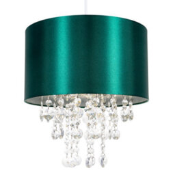 Happy Homewares Modern Green Satin Fabric Pendant Light Shade With Transparent Acrylic Droplets - thumbnail 2