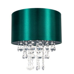 Happy Homewares Modern Green Satin Fabric Pendant Light Shade With Transparent Acrylic Droplets - thumbnail 1