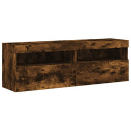 Berkfield Durable Tv Wall Cabinets With Led Lights 2 Pcs Smoked Oak 60X30X40 Cm - thumbnail 3