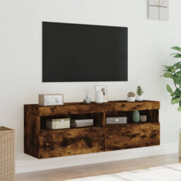 Berkfield Durable Tv Wall Cabinets With Led Lights 2 Pcs Smoked Oak 60X30X40 Cm - thumbnail 5