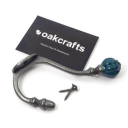 Oakcrafts - Ceramic Tipped Shabby Chic Cast Iron Coat Hook 125mm (Teal) - Pack Of 4 Hooks - thumbnail 3