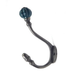 Oakcrafts - Ceramic Tipped Shabby Chic Cast Iron Coat Hook 125mm (Teal) - Pack Of 4 Hooks - thumbnail 4