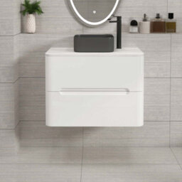 Royal Bathrooms Venice 700mm Gloss White Wall Mounted Bathroom Countertop Vanity Unit 2 Drawer With Art Square Basin - thumbnail 1
