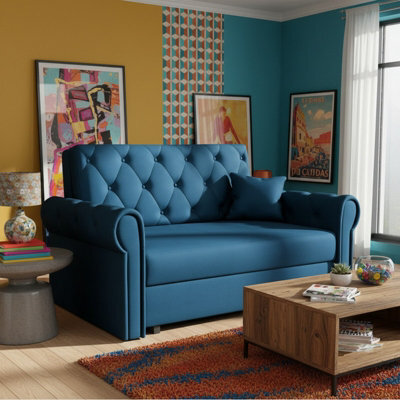 Viva Roma Ii Sofa Bed With Sleep Function And Bedding Storage Polyurethane Foam Hr Foam Metal Legs 148X85X98Cm Blue - image 1