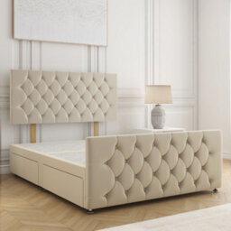 Bsspoke Maya Divan Bed Cream Plush Velvet 24Inch Headboard & 20Inch Footboard No Mattress No Drawers In 3Ft 4Ft 4Ft6 5Ft 6Ft